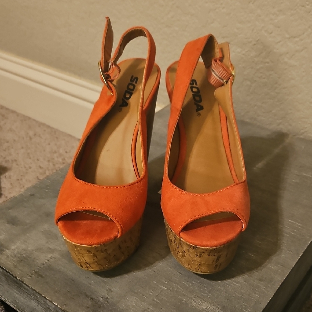 Soda Women's Vibrant Orange Wedge Sandals